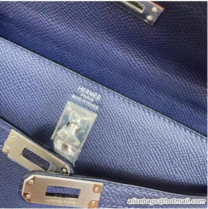 New Style Hermes Kelly 25cm Shoulder Bags Epsom KL2755 Royal blue&silver-Tone Metal