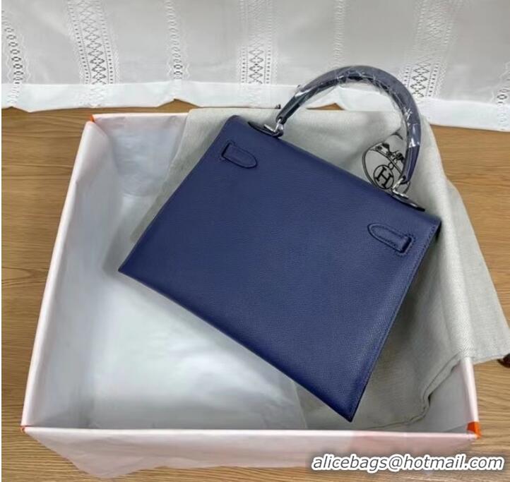 New Style Hermes Kelly 25cm Shoulder Bags Epsom KL2755 Royal blue&silver-Tone Metal