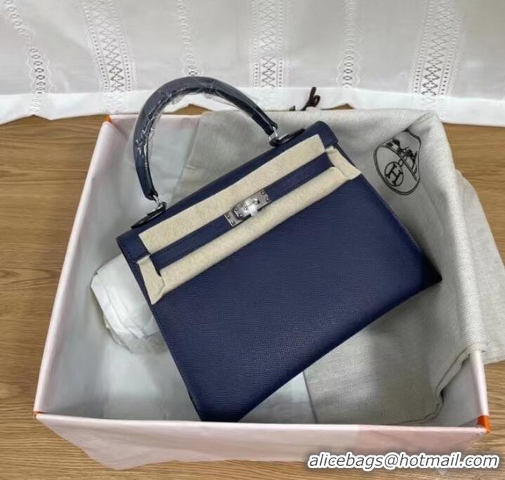 New Style Hermes Kelly 25cm Shoulder Bags Epsom KL2755 Royal blue&silver-Tone Metal