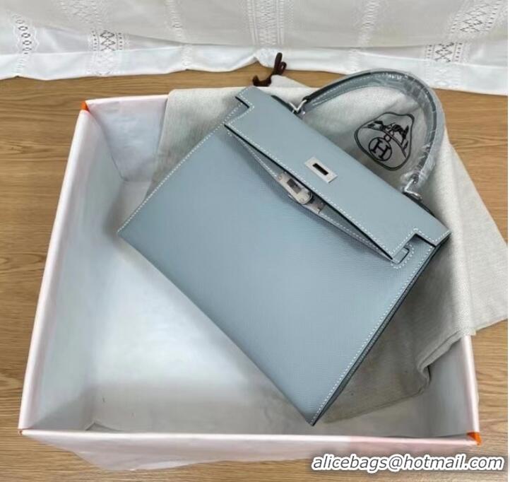 Luxurious Hermes Kelly 25cm Shoulder Bags Epsom KL2755 sky blue&silver-Tone Metal