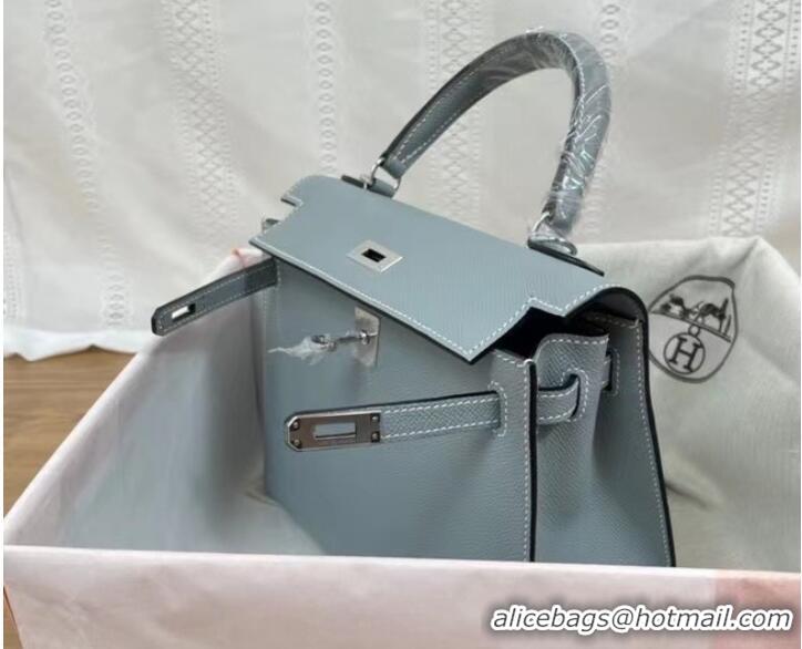 Luxurious Hermes Kelly 25cm Shoulder Bags Epsom KL2755 sky blue&silver-Tone Metal