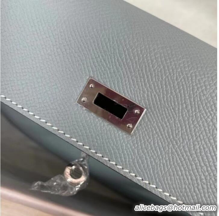 Luxurious Hermes Kelly 25cm Shoulder Bags Epsom KL2755 sky blue&silver-Tone Metal