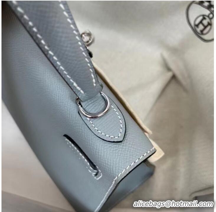 Luxurious Hermes Kelly 25cm Shoulder Bags Epsom KL2755 sky blue&silver-Tone Metal