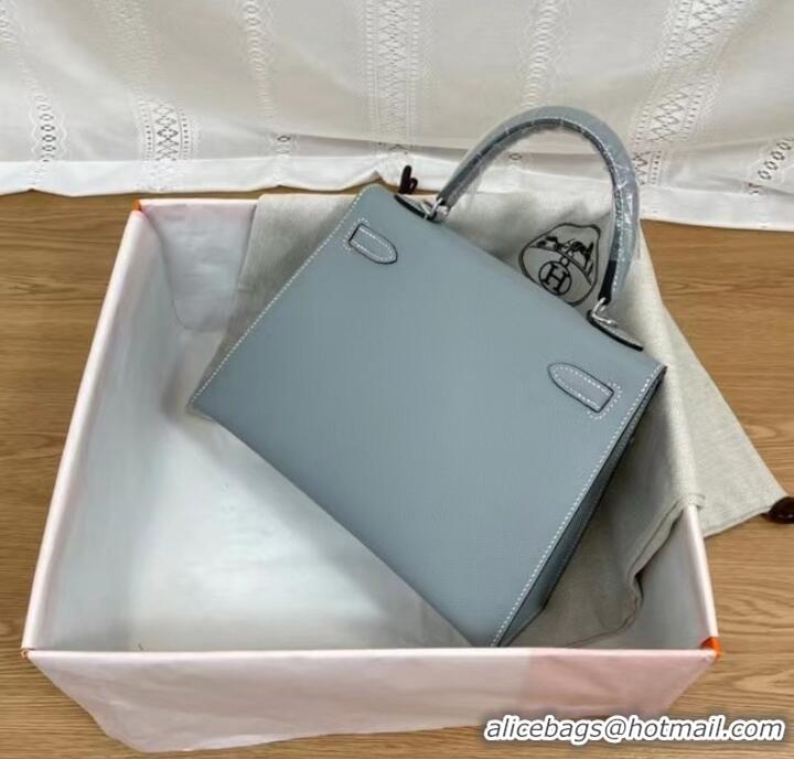 Luxurious Hermes Kelly 25cm Shoulder Bags Epsom KL2755 sky blue&silver-Tone Metal