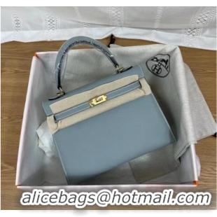 Promotional Hermes Kelly 25cm Shoulder Bags Epsom KL2755 sky blue&gold-Tone Metal