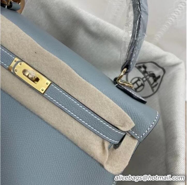 Promotional Hermes Kelly 25cm Shoulder Bags Epsom KL2755 sky blue&gold-Tone Metal