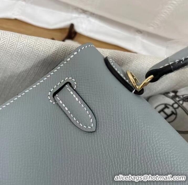 Promotional Hermes Kelly 25cm Shoulder Bags Epsom KL2755 sky blue&gold-Tone Metal