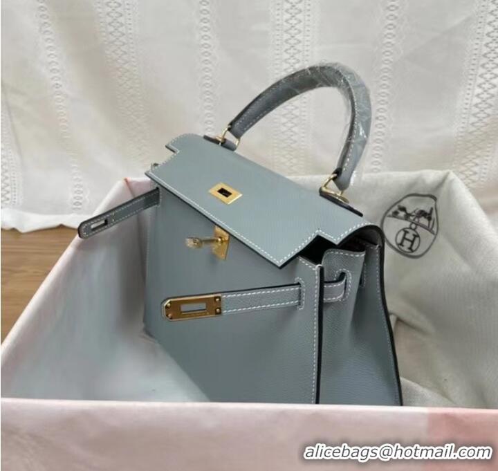 Promotional Hermes Kelly 25cm Shoulder Bags Epsom KL2755 sky blue&gold-Tone Metal