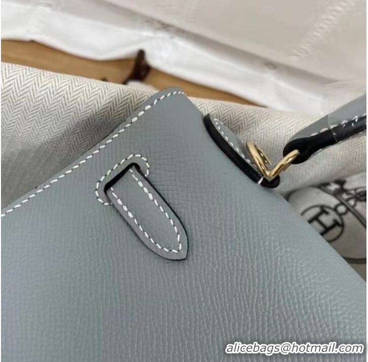 Promotional Hermes Kelly 25cm Shoulder Bags Epsom KL2755 sky blue&gold-Tone Metal