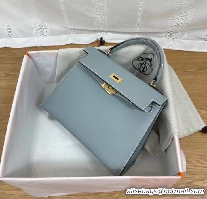 Promotional Hermes Kelly 25cm Shoulder Bags Epsom KL2755 sky blue&gold-Tone Metal