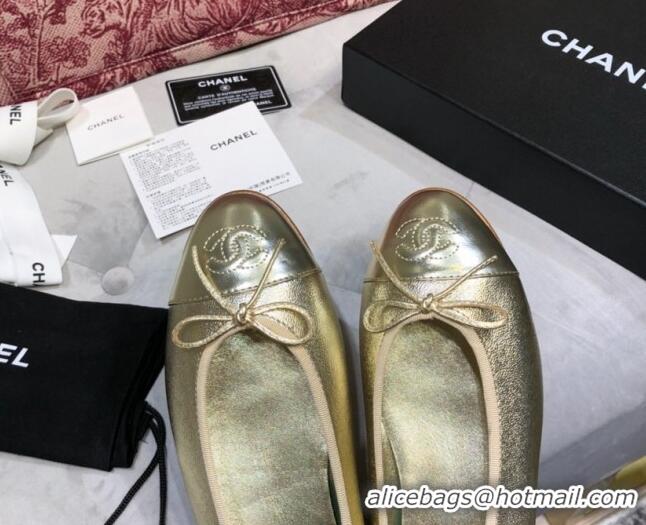 Fashion Chanel Calfskin Classic Ballerinas Gold 101356