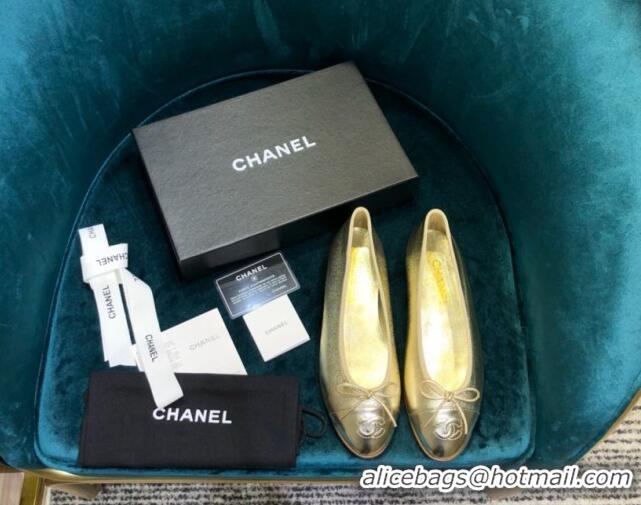 Fashion Chanel Calfskin Classic Ballerinas Gold 101356