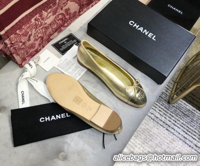 Fashion Chanel Calfskin Classic Ballerinas Gold 101356