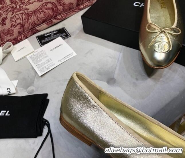 Fashion Chanel Calfskin Classic Ballerinas Gold 101356