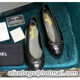 Grade Chanel Shiny Leather Classic Ballerinas Black 101358