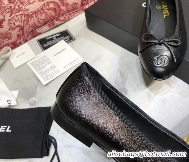 Grade Chanel Shiny Leather Classic Ballerinas Black 101358