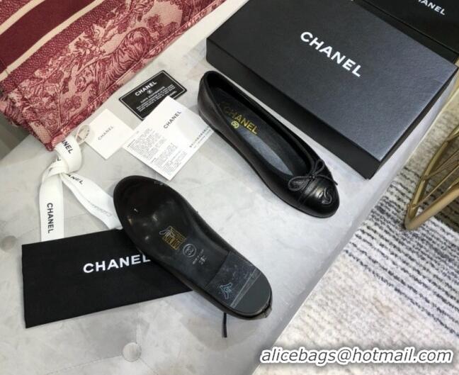 Grade Chanel Shiny Leather Classic Ballerinas Black 101358