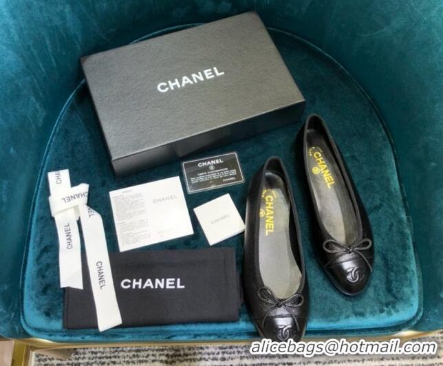 Grade Chanel Shiny Leather Classic Ballerinas Black 101358