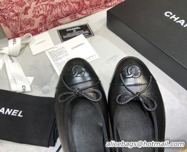 Grade Chanel Shiny Leather Classic Ballerinas Black 101358