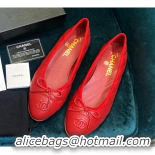 Luxury Chanel Quilted Lambskin Classic Ballerinas Red 101359