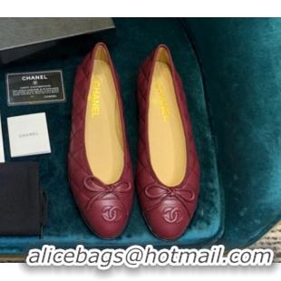 Best Grade Chanel Lambskin Classic Ballerinas Burgundy 101360