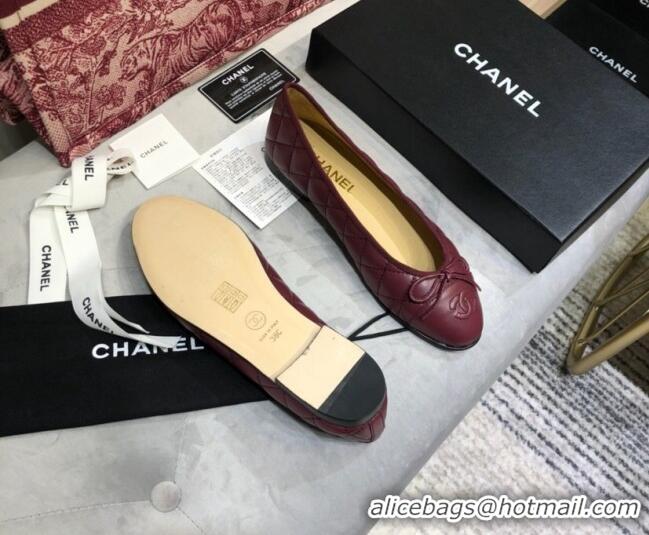 Best Grade Chanel Lambskin Classic Ballerinas Burgundy 101360