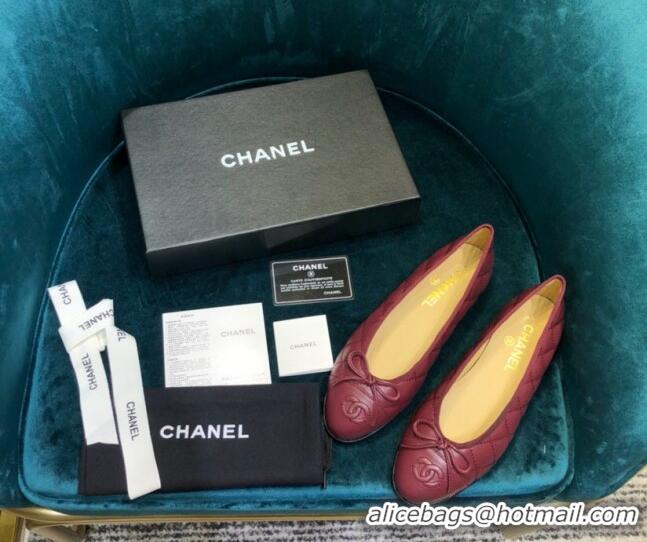 Best Grade Chanel Lambskin Classic Ballerinas Burgundy 101360