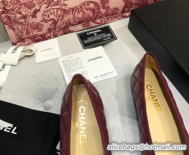 Best Grade Chanel Lambskin Classic Ballerinas Burgundy 101360