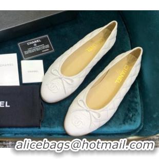 Discount Chanel Quilted Lambskin Classic Ballerinas White 101361