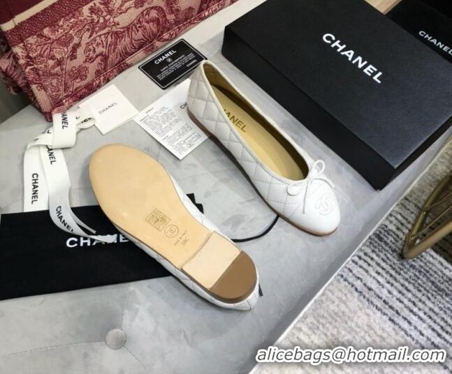 Discount Chanel Quilted Lambskin Classic Ballerinas White 101361