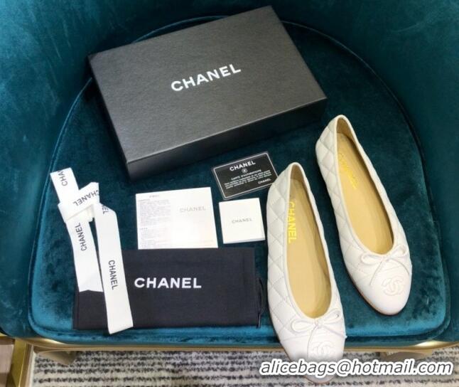 Discount Chanel Quilted Lambskin Classic Ballerinas White 101361