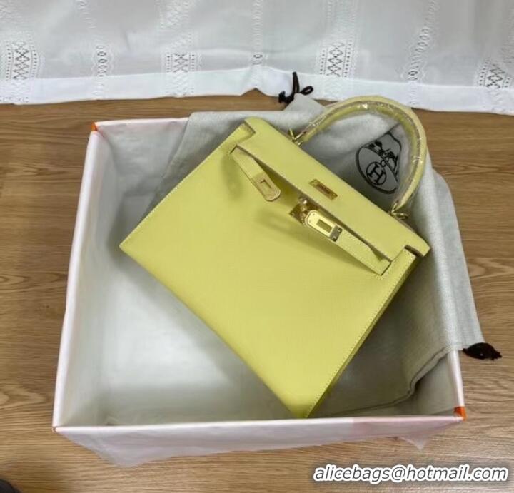 Low Cost Hermes Kelly 25cm Shoulder Bags Epsom KL2755 yellow&gold-Tone Metal