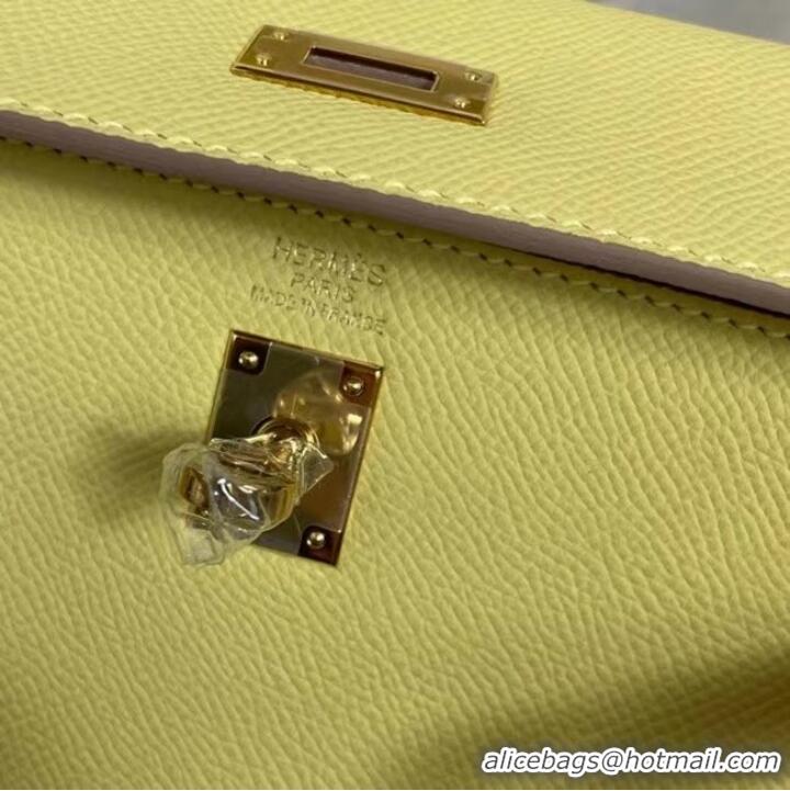 Low Cost Hermes Kelly 25cm Shoulder Bags Epsom KL2755 yellow&gold-Tone Metal