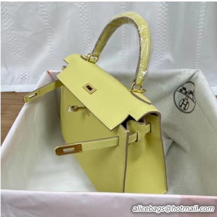 Low Cost Hermes Kelly 25cm Shoulder Bags Epsom KL2755 yellow&gold-Tone Metal