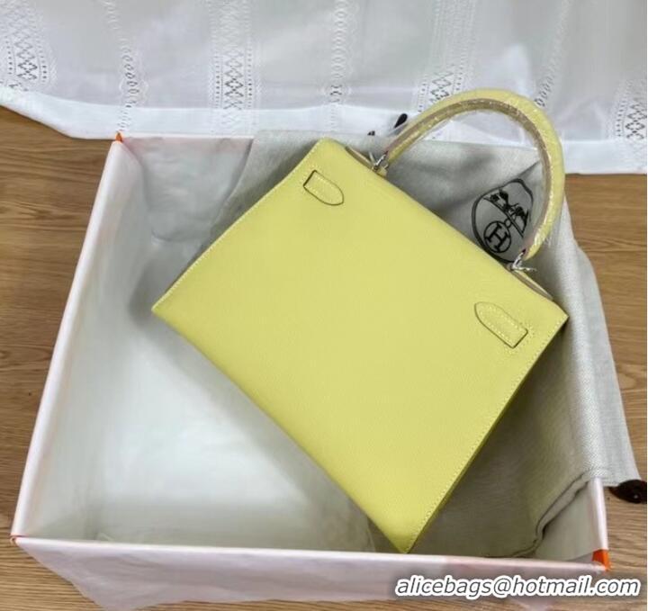 Grade Design Hermes Kelly 25cm Shoulder Bags Epsom KL2755 yellow&silver-Tone Metal