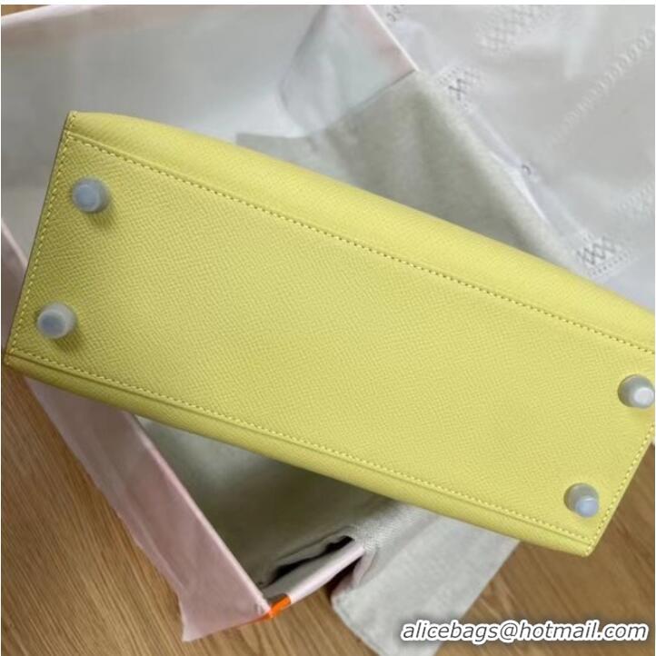 Grade Design Hermes Kelly 25cm Shoulder Bags Epsom KL2755 yellow&silver-Tone Metal