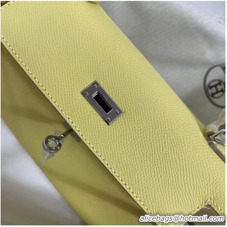 Grade Design Hermes Kelly 25cm Shoulder Bags Epsom KL2755 yellow&silver-Tone Metal