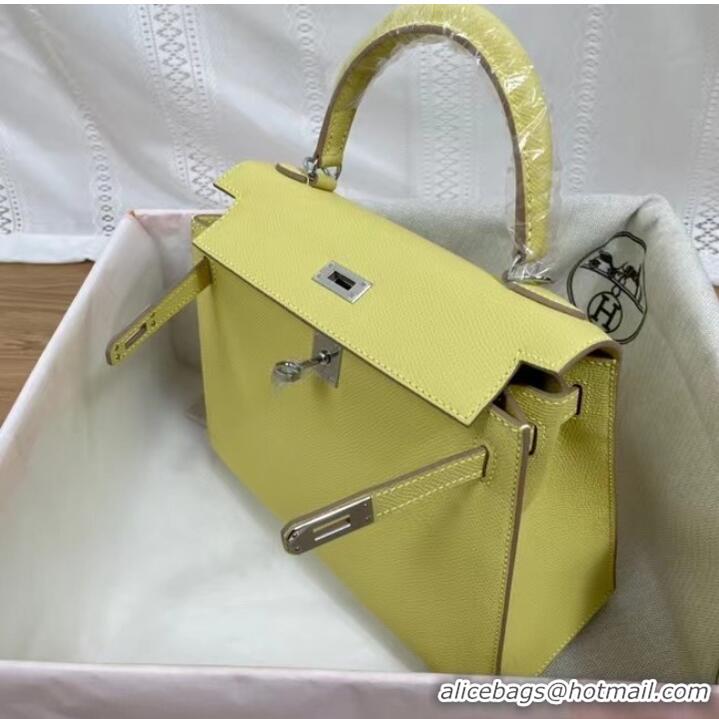 Grade Design Hermes Kelly 25cm Shoulder Bags Epsom KL2755 yellow&silver-Tone Metal