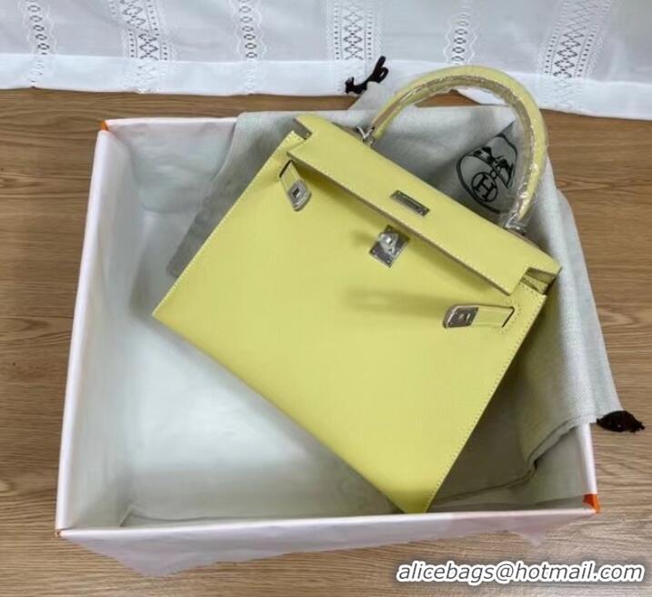 Grade Design Hermes Kelly 25cm Shoulder Bags Epsom KL2755 yellow&silver-Tone Metal