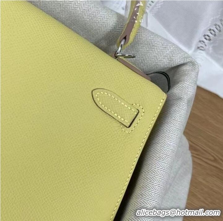 Grade Design Hermes Kelly 25cm Shoulder Bags Epsom KL2755 yellow&silver-Tone Metal