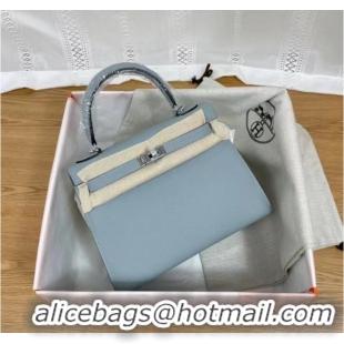 Well Crafted Hermes Kelly 25cm Shoulder Bags Epsom KL2755 light blue&silver-Tone Metal