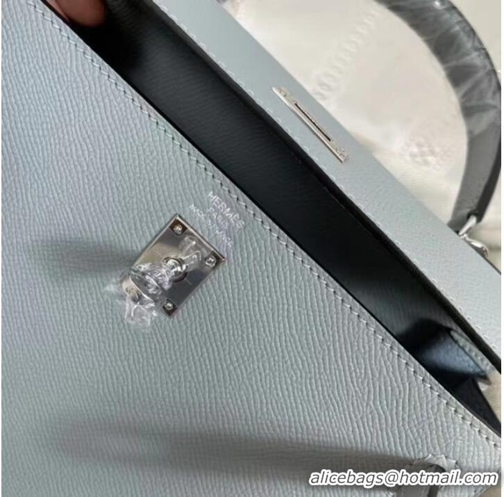 Well Crafted Hermes Kelly 25cm Shoulder Bags Epsom KL2755 light blue&silver-Tone Metal