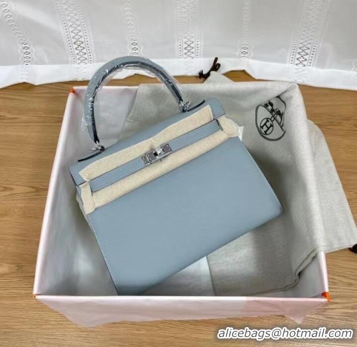 Well Crafted Hermes Kelly 25cm Shoulder Bags Epsom KL2755 light blue&silver-Tone Metal