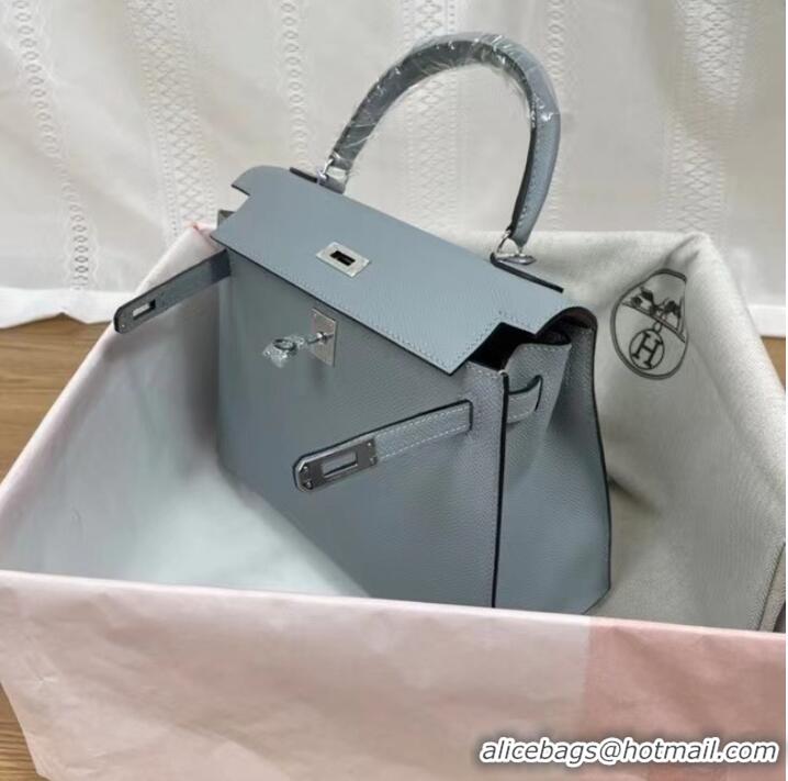 Well Crafted Hermes Kelly 25cm Shoulder Bags Epsom KL2755 light blue&silver-Tone Metal