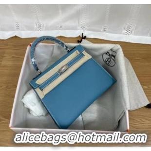 Buy Classic Hermes Kelly 25cm Shoulder Bags Epsom KL2755 blue&silver-Tone Metal