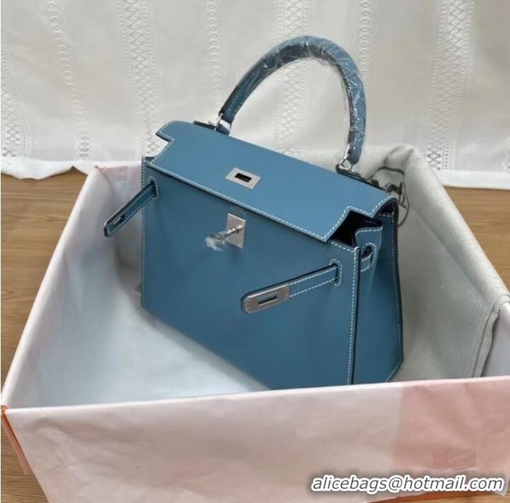 Buy Classic Hermes Kelly 25cm Shoulder Bags Epsom KL2755 blue&silver-Tone Metal