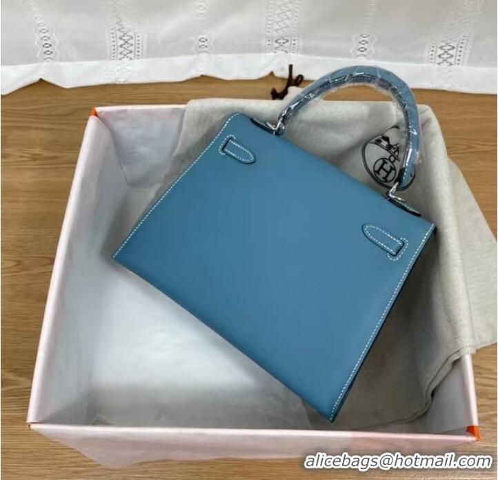 Buy Classic Hermes Kelly 25cm Shoulder Bags Epsom KL2755 blue&silver-Tone Metal