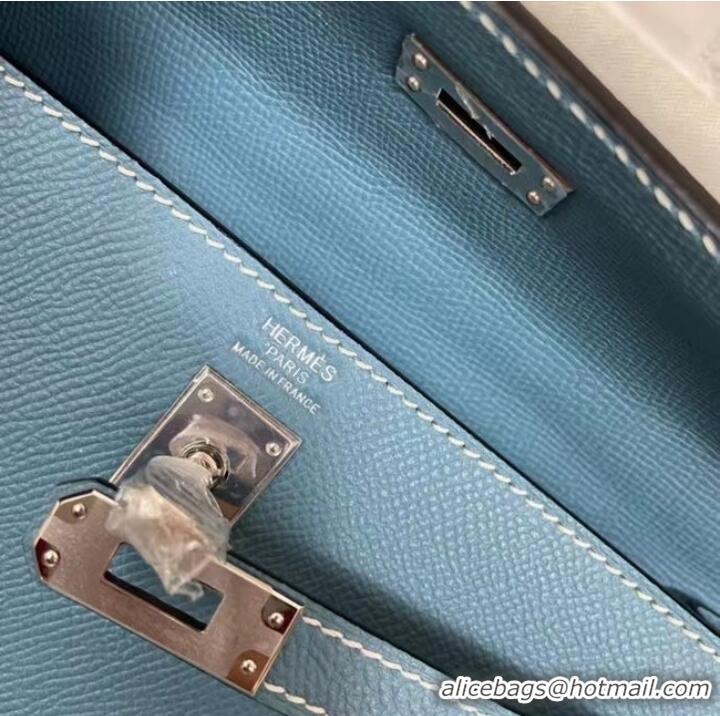 Buy Classic Hermes Kelly 25cm Shoulder Bags Epsom KL2755 blue&silver-Tone Metal