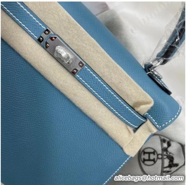 Buy Classic Hermes Kelly 25cm Shoulder Bags Epsom KL2755 blue&silver-Tone Metal