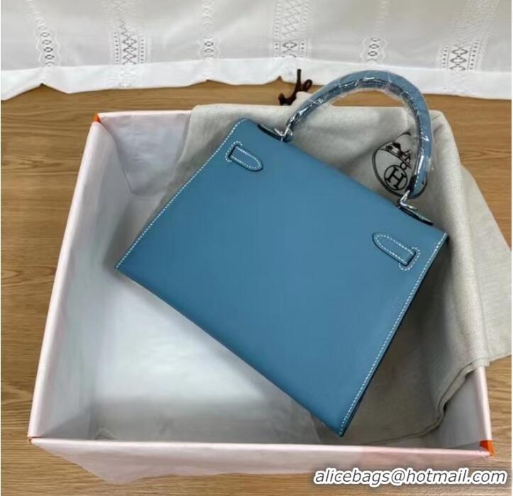 Buy Classic Hermes Kelly 25cm Shoulder Bags Epsom KL2755 blue&silver-Tone Metal